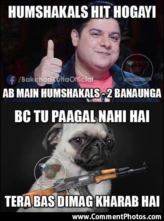 Hamshakals Hit Hai. Ab Mein Hamshakals Second Banaunga - Tera Bas Dimag Kharaab Hai - Pug Dog With Gun