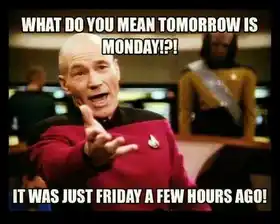 What do you mean tomorrow is Monday - It was Just Friday A Few Hours Before - Ben Affleck Meme