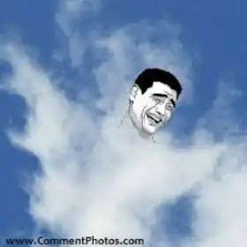 Troll Face Laughing LOL with Wings of Cloud