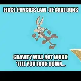 First Physics Law Of Cartoons - Gravity Will Not Work Till You Look Down - Wile E Coyote Cliff