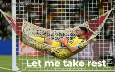 Let me take rest - Goalkeeper Relaxing in hammock strung across a soccer goal during